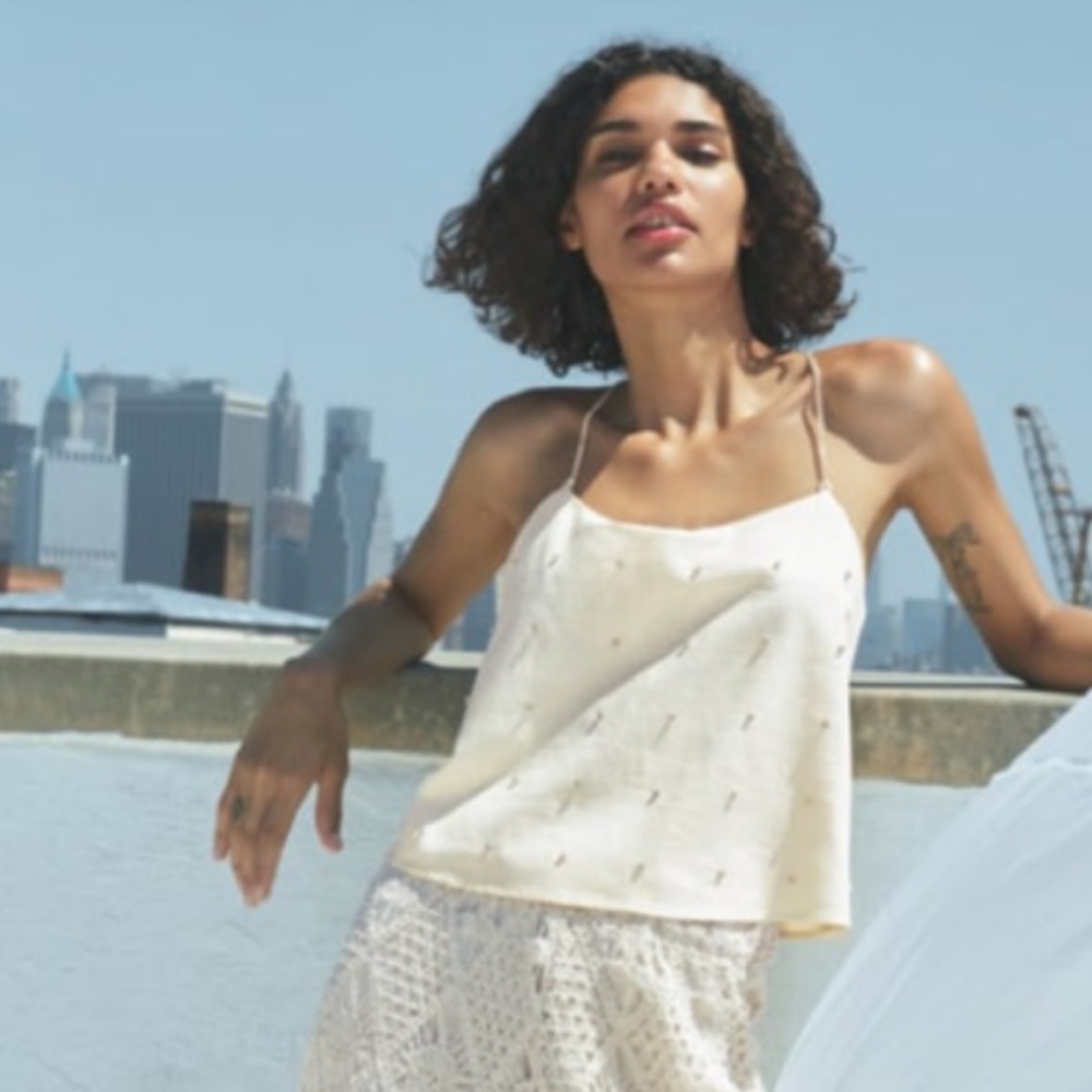 Zara Cream Jewel Appliqué Linen Blend Top - Picture 3 of 7
